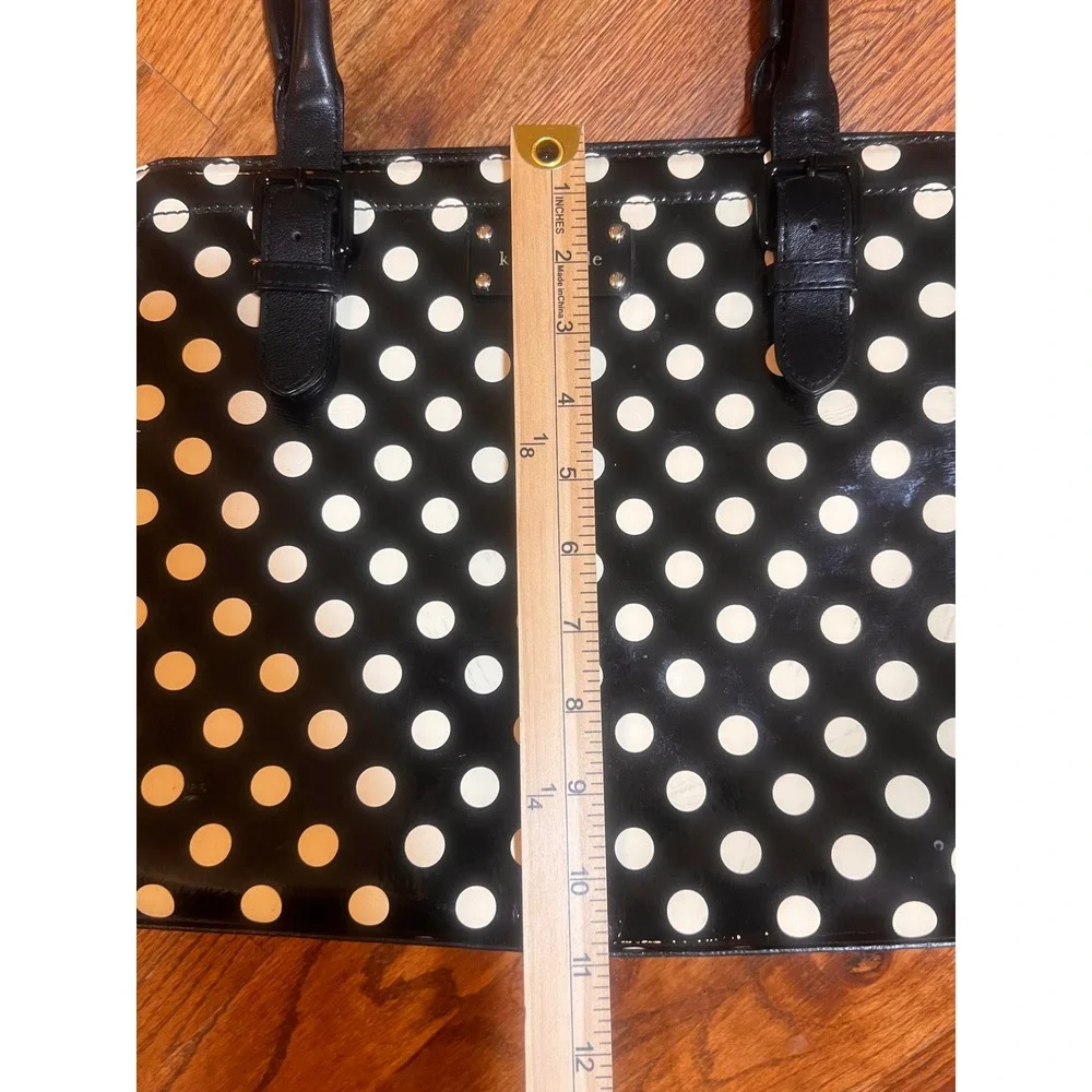 Kate Spade New York Polka Dot Patent Leather Shoulder Bag Black Cream Tote